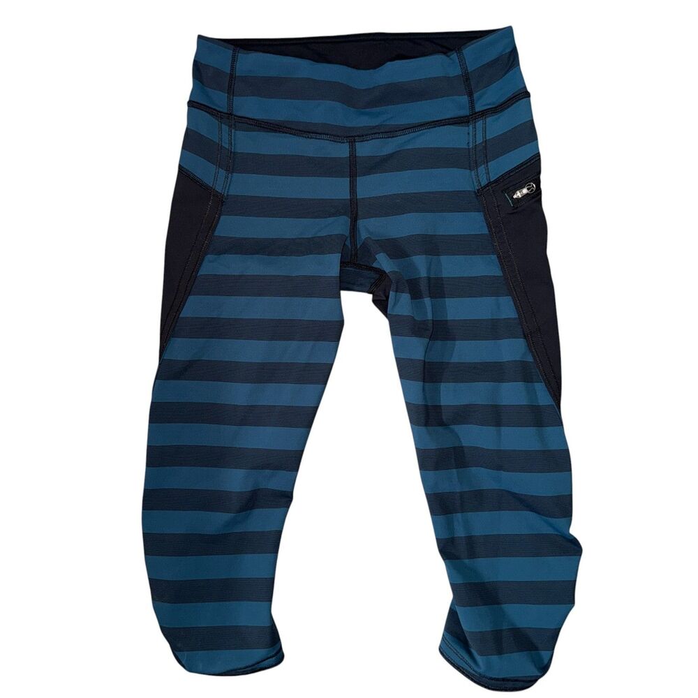 GUC Lululemon Run: TOP SPEED CROP PANT MICRO MACRO STRIPE ALBERTA LAKE‎ BLACK 6